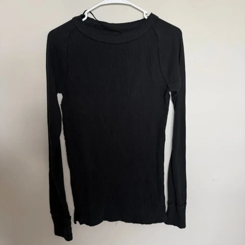 Free People Care Honey B Women Top Small Black Thermal Knit Boho Minimal Granola